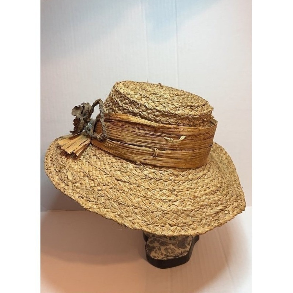 Vintage Straw Sun Hat with Decorative Band